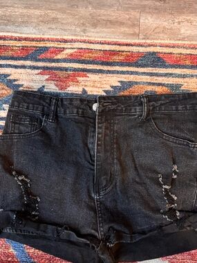 Black Distressed Women Denim Shorts